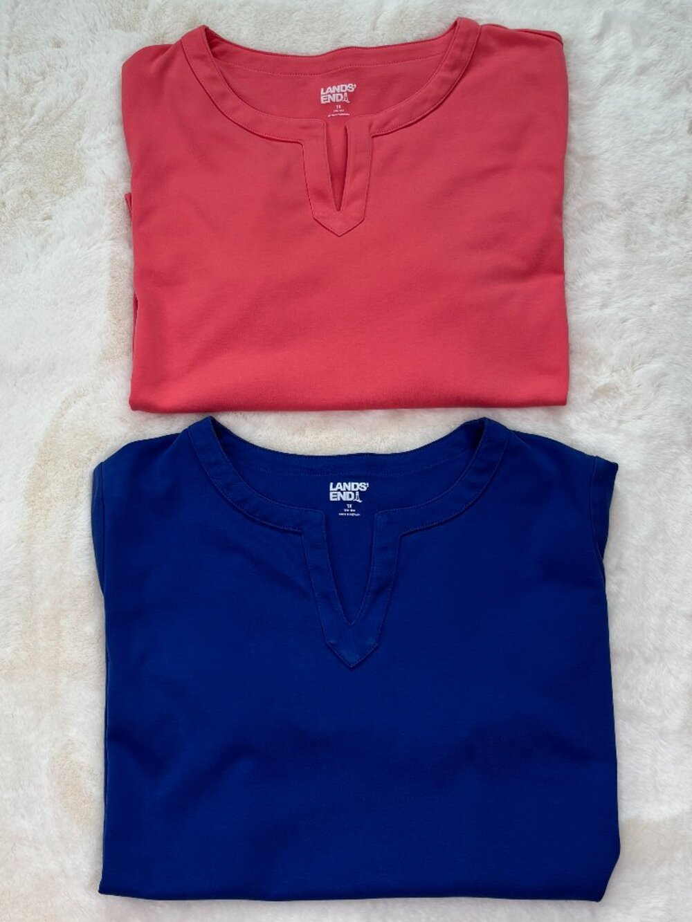 Land's End Women's Cotton Polyester Splitneck Pullover Shirt (Bundle of 2)